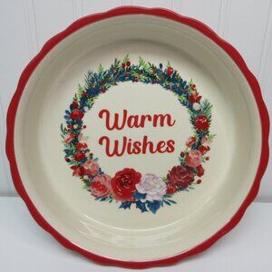 Pioneer Woman Holiday Christmas Pie Plate Warm Wishes 9" Stoneware Pie Dish Red